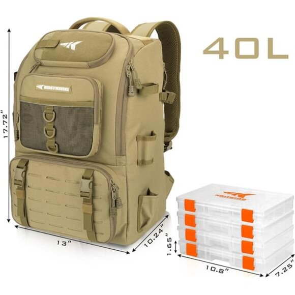 Fishing Tackle Backpack with Rod Holders 4 Tackle Boxes,40L - Picture 2 of 7